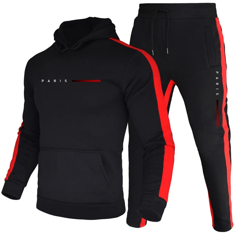 Men'S Fashion Hoodies - パリファッションメンズパーカーセットデイリーカジュアルスポーツフード付きスウェットシャツとジョガーパンツ男性トレンドピュアカラープルオーバートラックスーツ