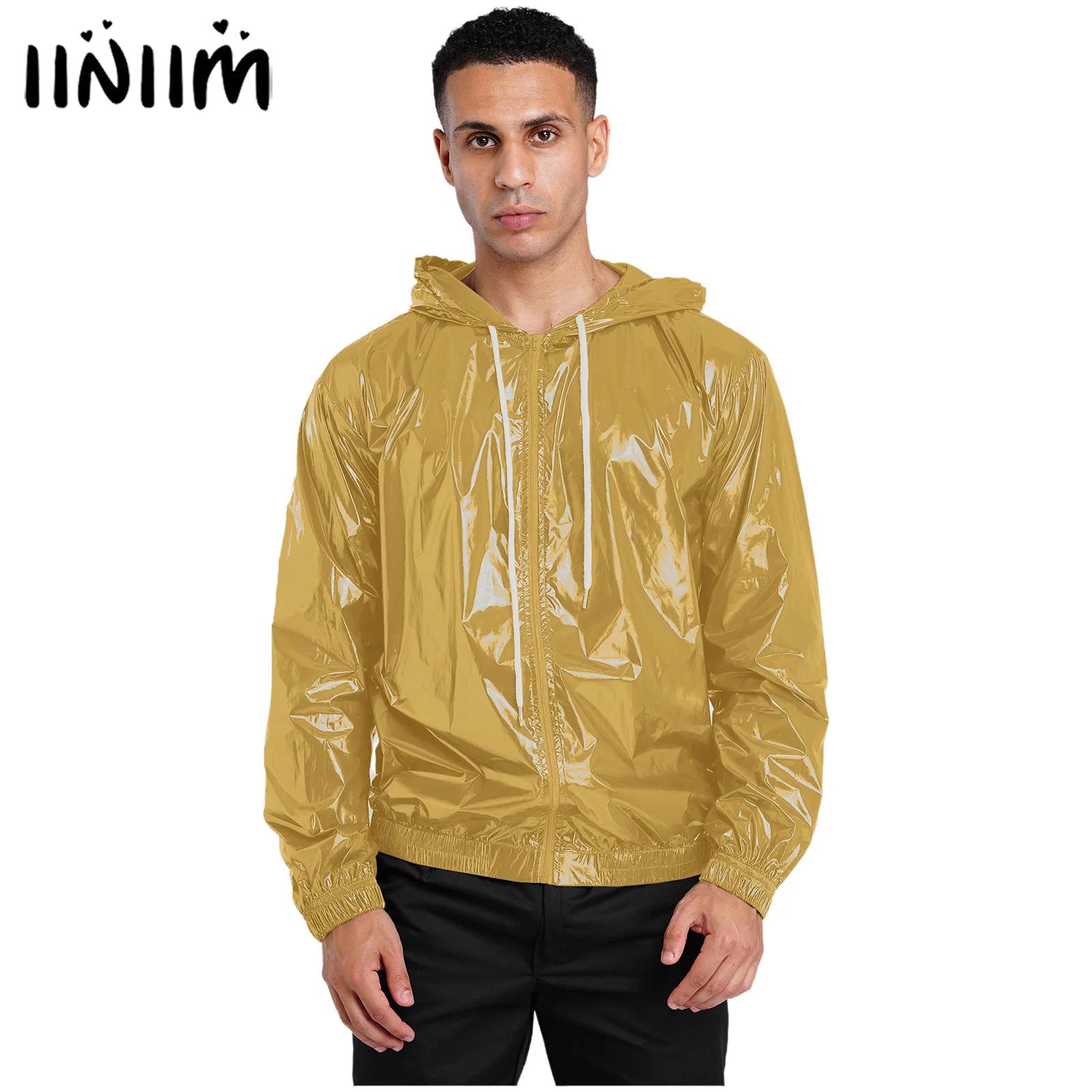 Windbreaker Men Zip - メンズ防水フード付きジャケットトップス長袖フロントジップアップ巾着フードアウターウェアウインドブレーカー釣りバイク用レインコート