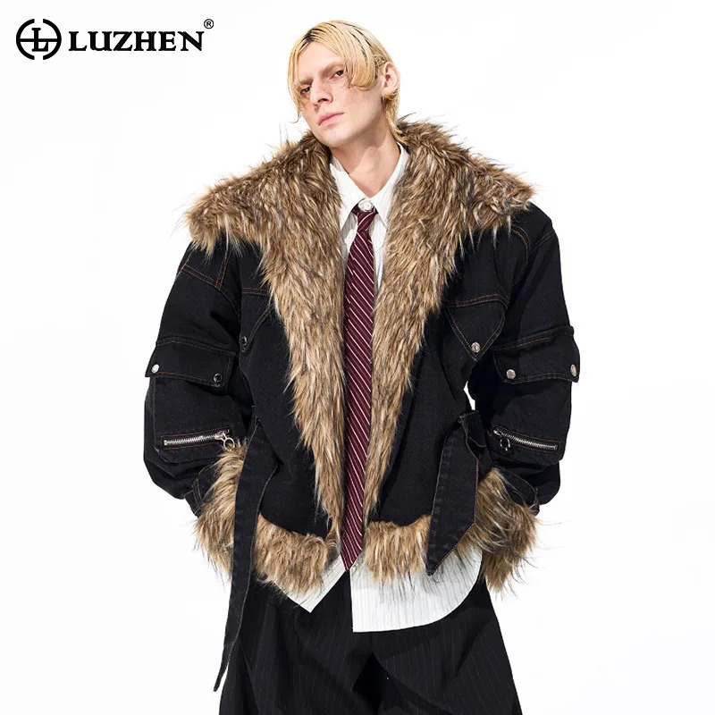 Fashion Harness Men - LUZHEN ファッション 個性的なフェイクファー スプライシングデザイン 厚手 暖かい