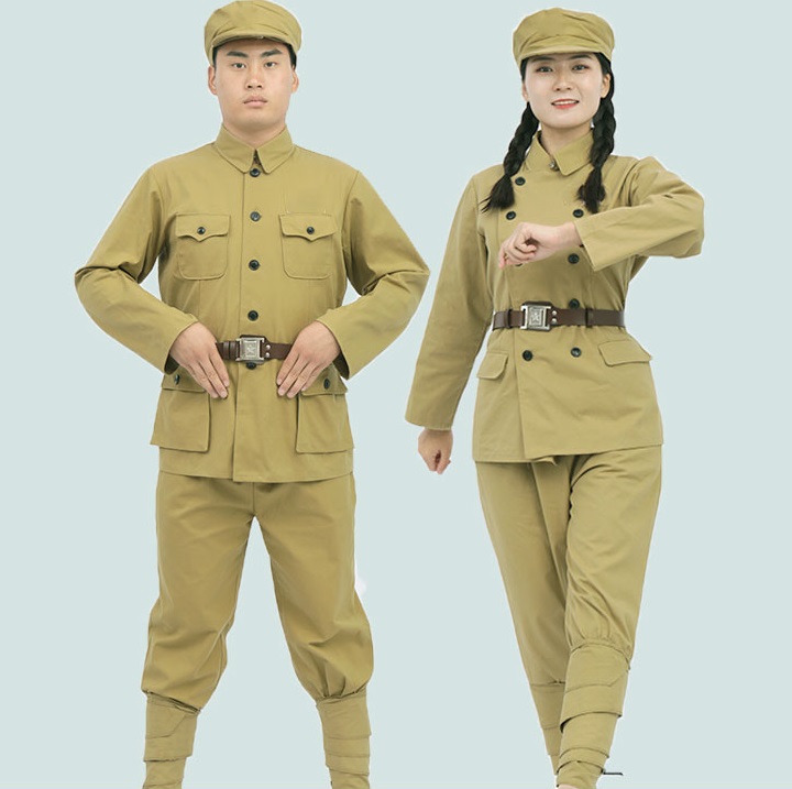 1950S Fashion Men'S - 1950年代のPLA制服は、アメリカの侵略に抵抗するために純綿の衣服を着用し、北朝鮮を支援するための昔ながらの黄色い服でした。