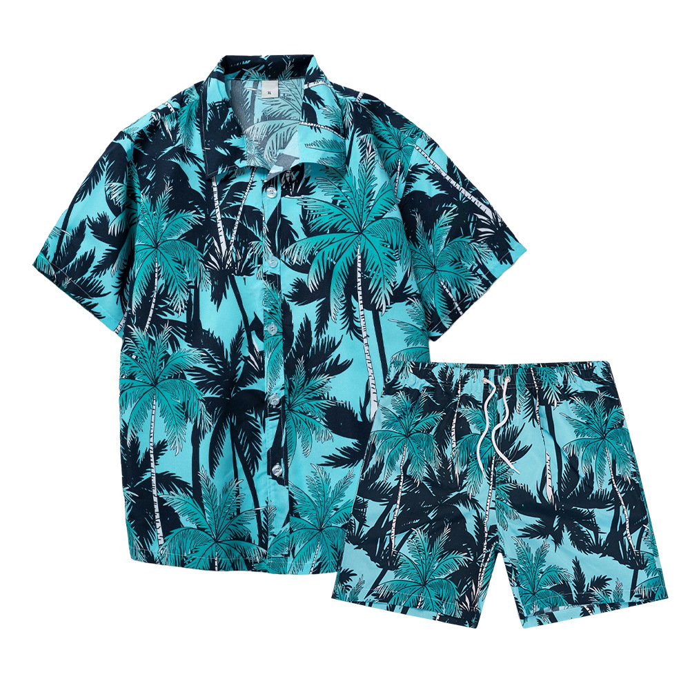Mens Fashion Clothes - ハワイアンココナッツツリー3Dプリントメンズシャツセットファッション半袖シャツオーバーサイズカジュアルビーチショーツストリートウェアスーツ服