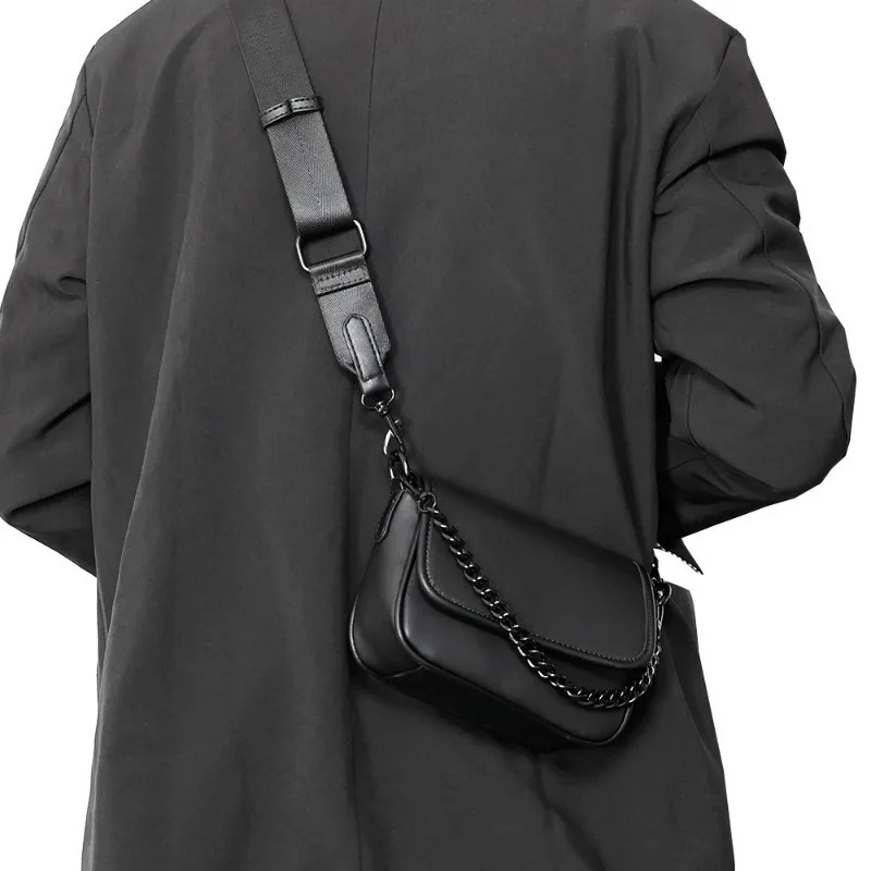 Fashion Harness Men - ファッションデザインメンズクロスボディバッグチェーンクロスボディバッグ男性フラップPUレザーショルダーメッセンジャーバッグ男性スクエアスリングサッチェル