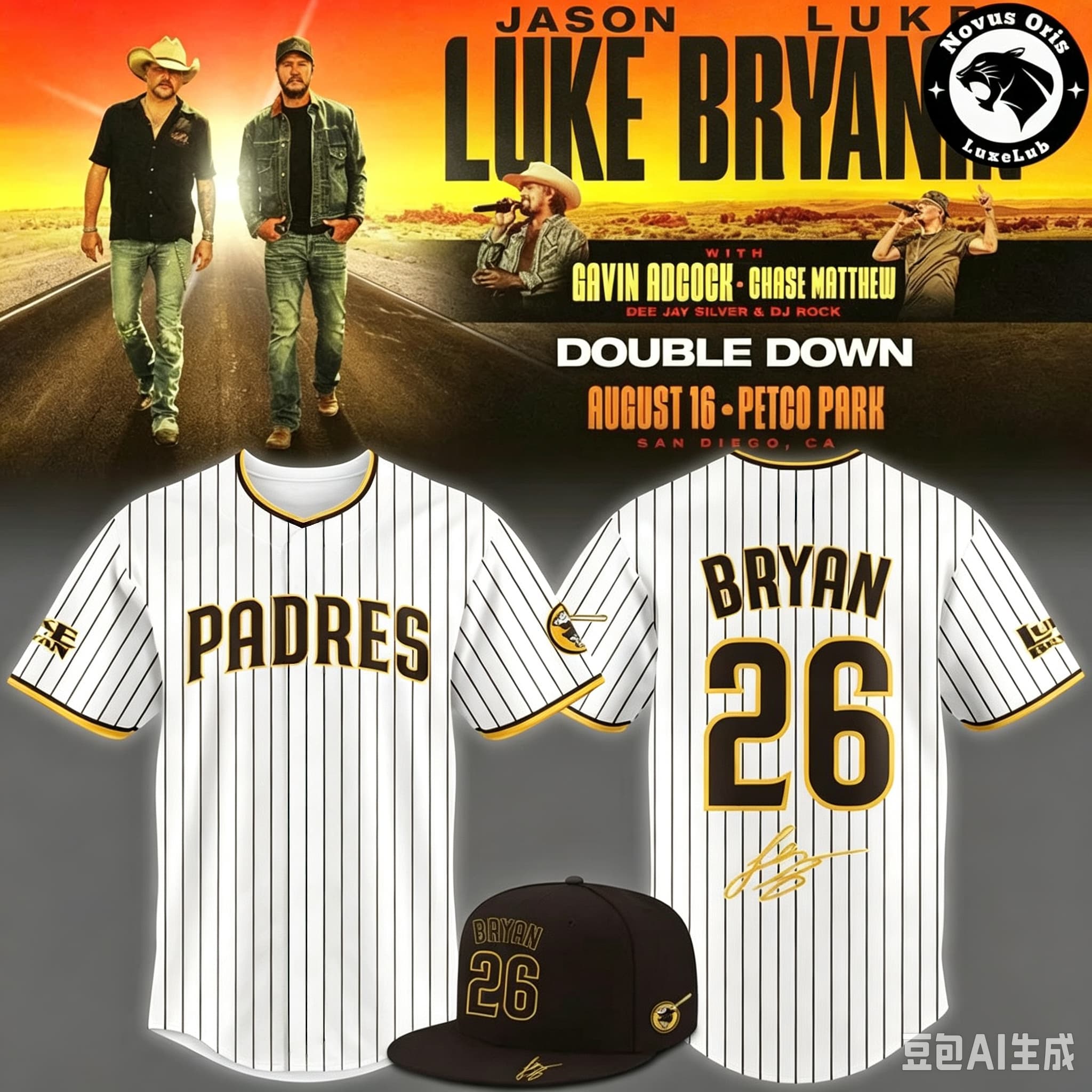 Mens Fashion Baseball Jersey - メンズ ルーク・ブライアン カントリーミュージック ツアー ベースボールスタイル ジャージ