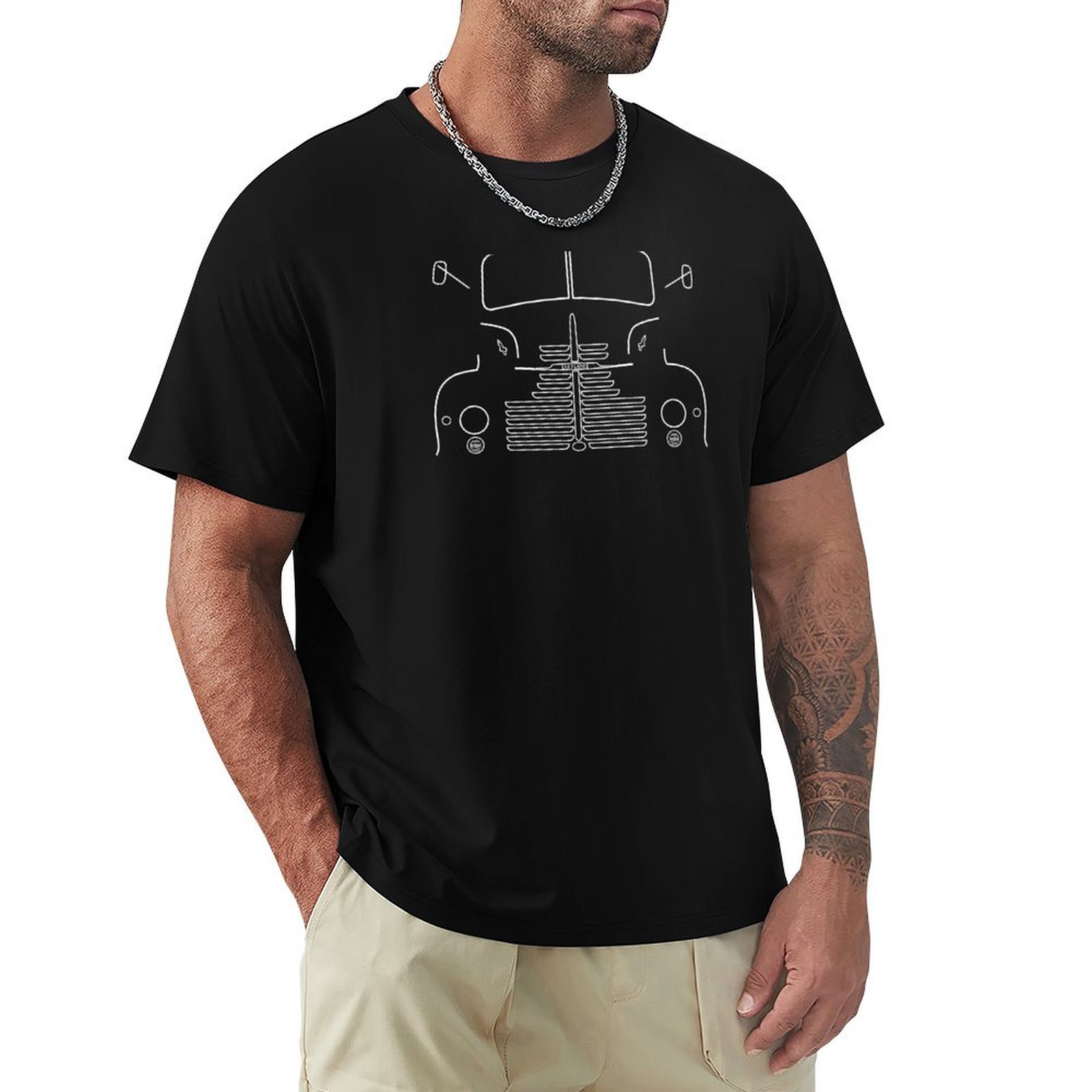 1950S Fashion Men'S - レイランド・コメット90 1950年代のクラシックトラック 白い輪郭Tシャツ カジュアルファッション 半袖コットンTシャツ