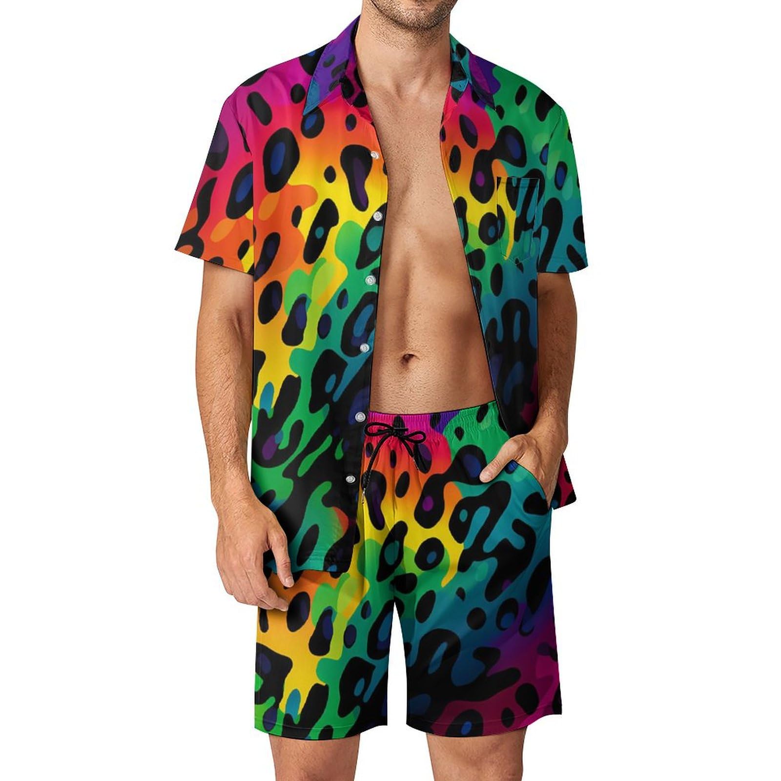 Mens Fashion Clothes - 夏用不規則幾何学模様3Dプリントメンズシャツセットファッション半袖シャツビーチショーツストリートウェアハワイアンスーツ服