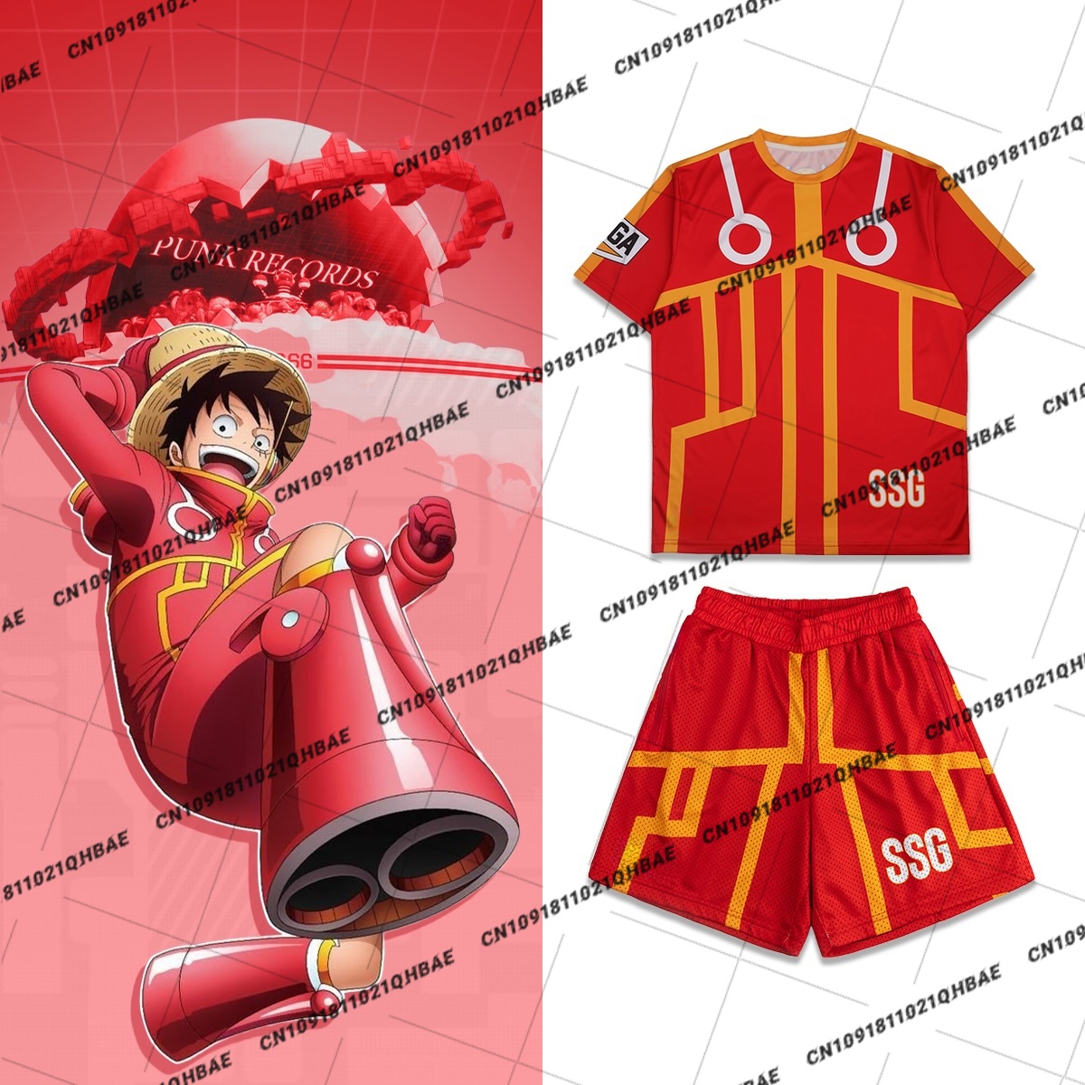 Mens Fashion Clothes - 新しいエッグヘッド島モンキー D. ルフィアニメ愛好家コスプレ衣装男性ファッションレジャースポーツセット特大 Tシャツショーツセット