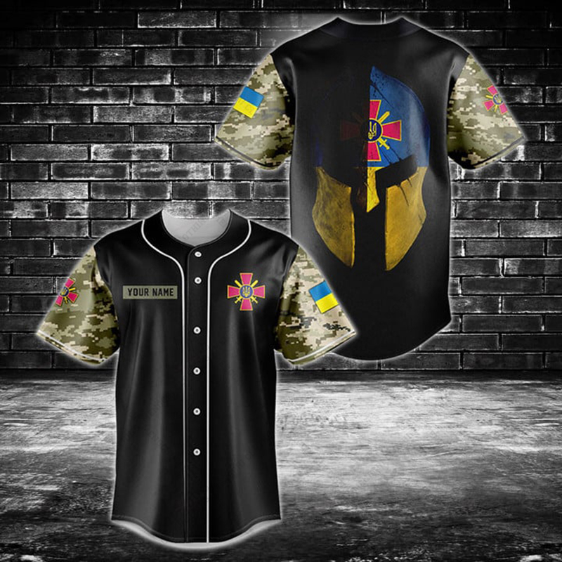 Mens Fashion Baseball Jersey - カスタム名ウクライナシールドグラフィックボタンシャツ夏カジュアルユニセックスファッション野球ジャージ速乾ヴィンテージ半袖トップス