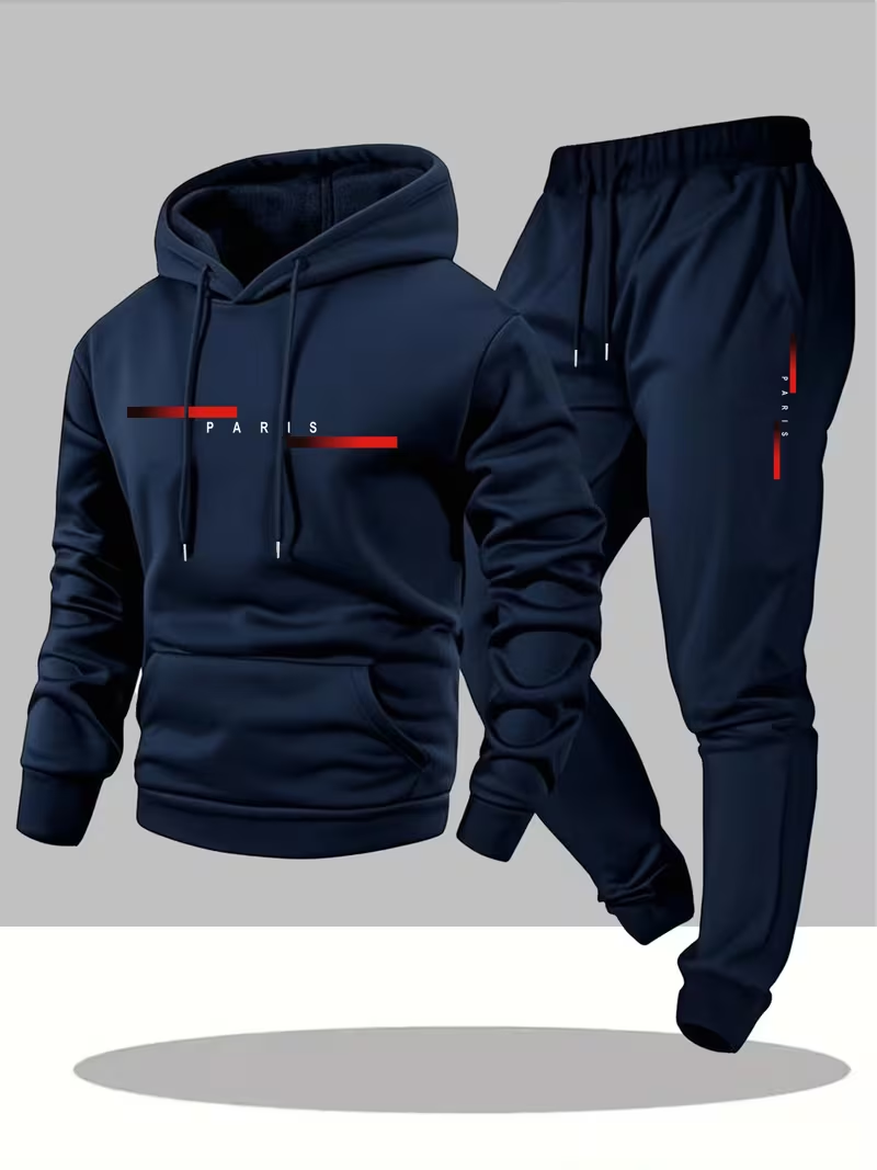 Men'S Fashion Hoodies - メンズベストセラー トレンドレタープリントセット ツーピース パーカー＆サーマルパンツ 冬用シンプルパーカーセット クリアランス