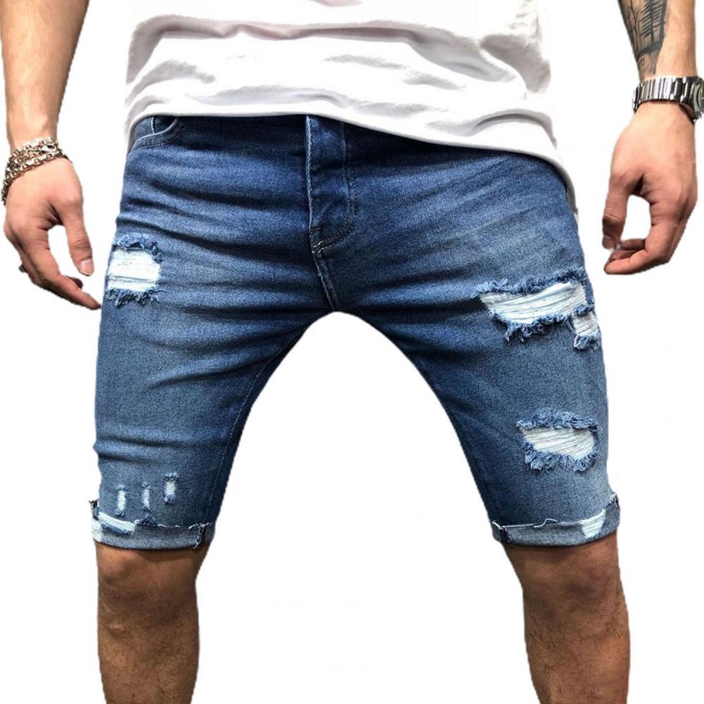 Skinny Jeans Ripped - メンズショートデニムジーンズ,タイト,穴あき,スリム,ジッパー付きクロージャー,ポケット,ボードショーツ,通気性,パーティーウェア