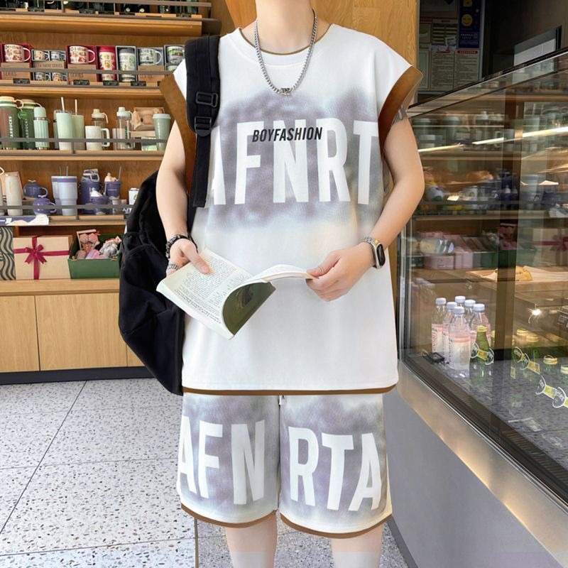 Mens Fashion Style - メンズ夏プラスサイズルーズベストショーツセット若者向けファッショナブルカジュアル新スタイルハンサムツーピース衣装
