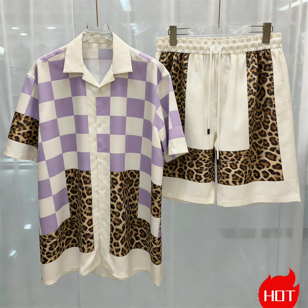 Mens Fashion Clothes - ファッション夏メンズシャツスーツシンプルなソリッドスリーブカジュアルラペルシャツ特大ビーチショートハワイ服 y2k ビーチショーツセット