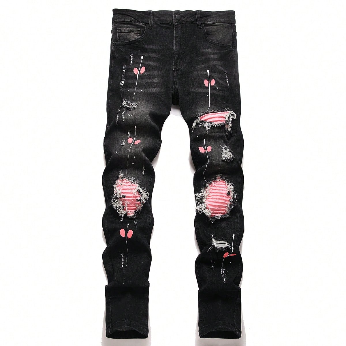 Skinny Jeans Ripped - ハイストレッチメンズダメージデニムジーンズ、スキニーヒップホップパンツ、カジュアルスリムフィットトラウザーズ、パッチワーク刺繍入りストリートウェア