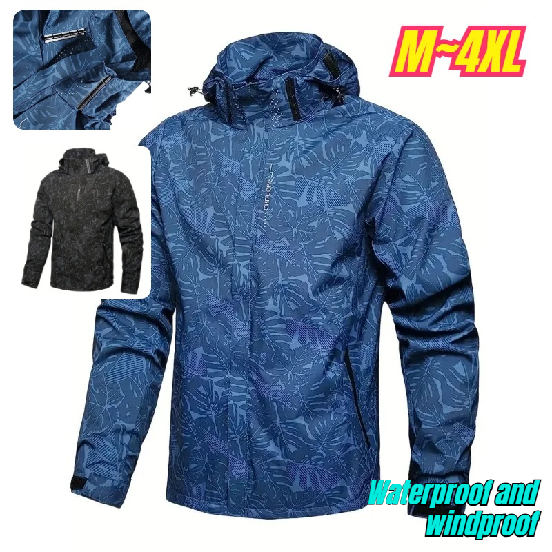 Windbreaker Men Zip - メンズカジュアル軽量防水ウィンドブレーカージャケット フルジップアップ フード付きシェル アウトドアハイキングコート 秋用ハイキングジャケット