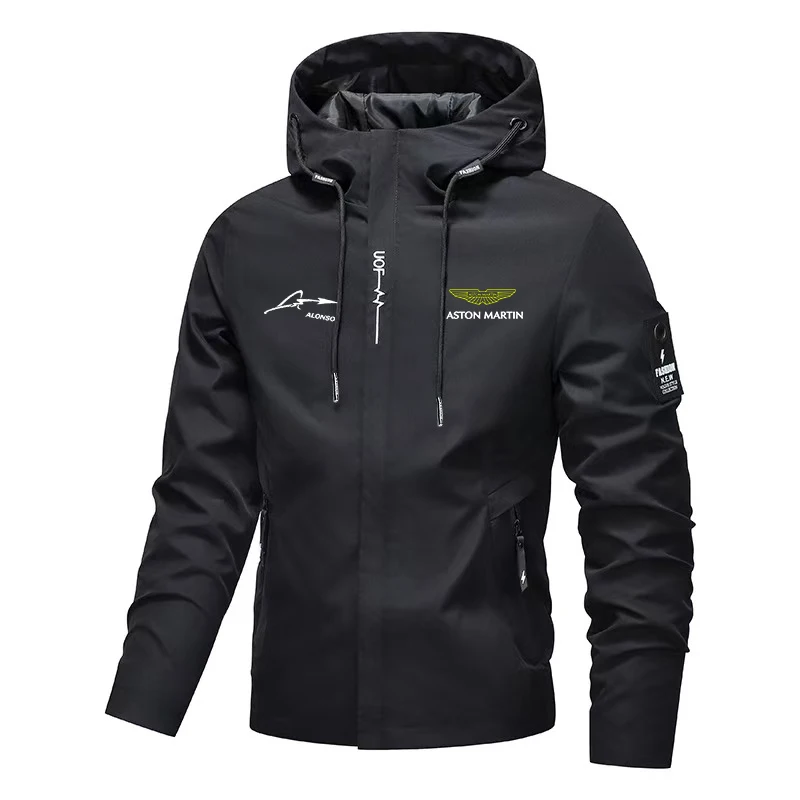 Windbreaker Men Zip - アストンマーティン メンズ フード付きウィンドブレーカー、アウトドア防風レーシングスタイルジップジャケット 2026年新スタイル