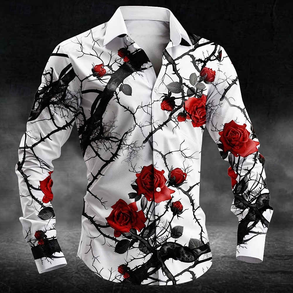 Mens Fashion Clothes - ファッション梅の花柄 3d プリント男性長袖シャツアートシャツ秋カジュアルシングルブレストブラウス紳士服