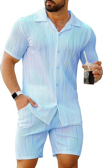 メンズ 2 ピース アウトフィット 半袖ボタンダウン シャツ - Mens Fashion Style のレビューと価格