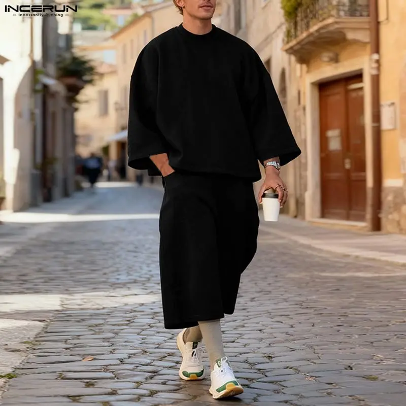 INCERUN メンズセット ソリッドカラー バギー 3/4 - Men'S Fashion Hoodies のレビューと価格
