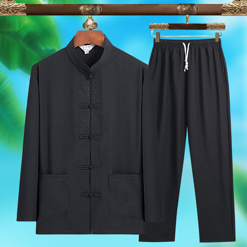 高品質メンズファッショナブルな唐服、純シルク軽量長袖セット、 - Mens Fashion Style のレビューと価格