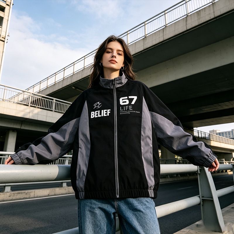 カジュアルレーシングスタイルジャケット メンズ レディース  - Windbreaker Men Zip のレビューと価格