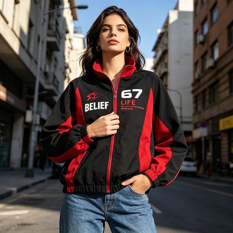 カジュアルレーシングスタイルジャケット メンズ レディース  - Windbreaker Men Zip のレビューと価格