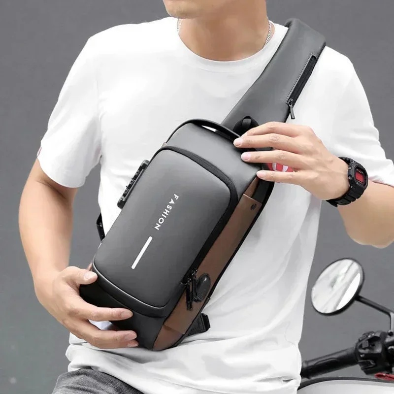男性盗難防止チェストバッグショルダーバッグ USB 充電クロ - Fashion Harness Men のレビューと価格
