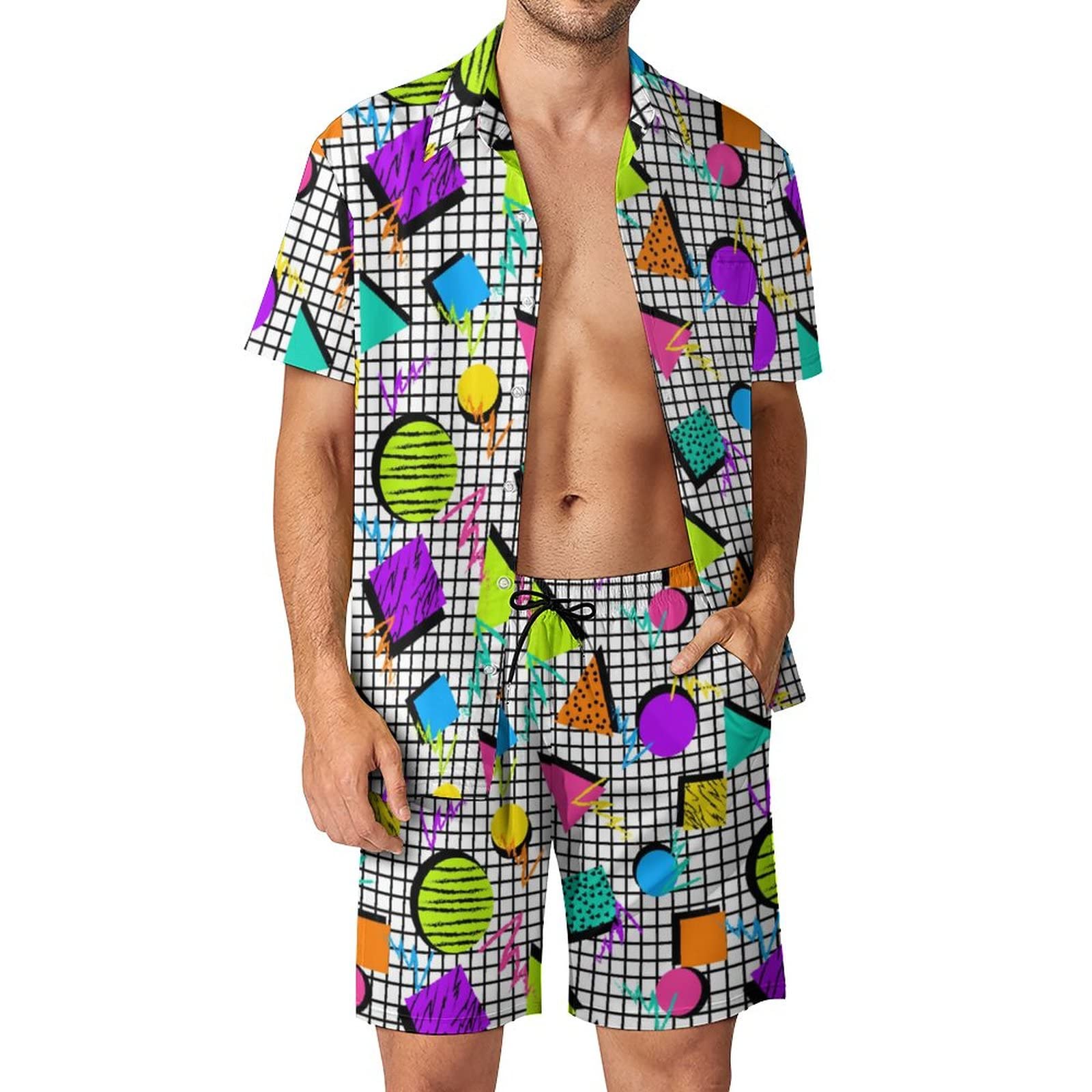 夏用不規則幾何学模様3Dプリントメンズシャツセットファッショ - Mens Fashion Clothes のレビューと価格