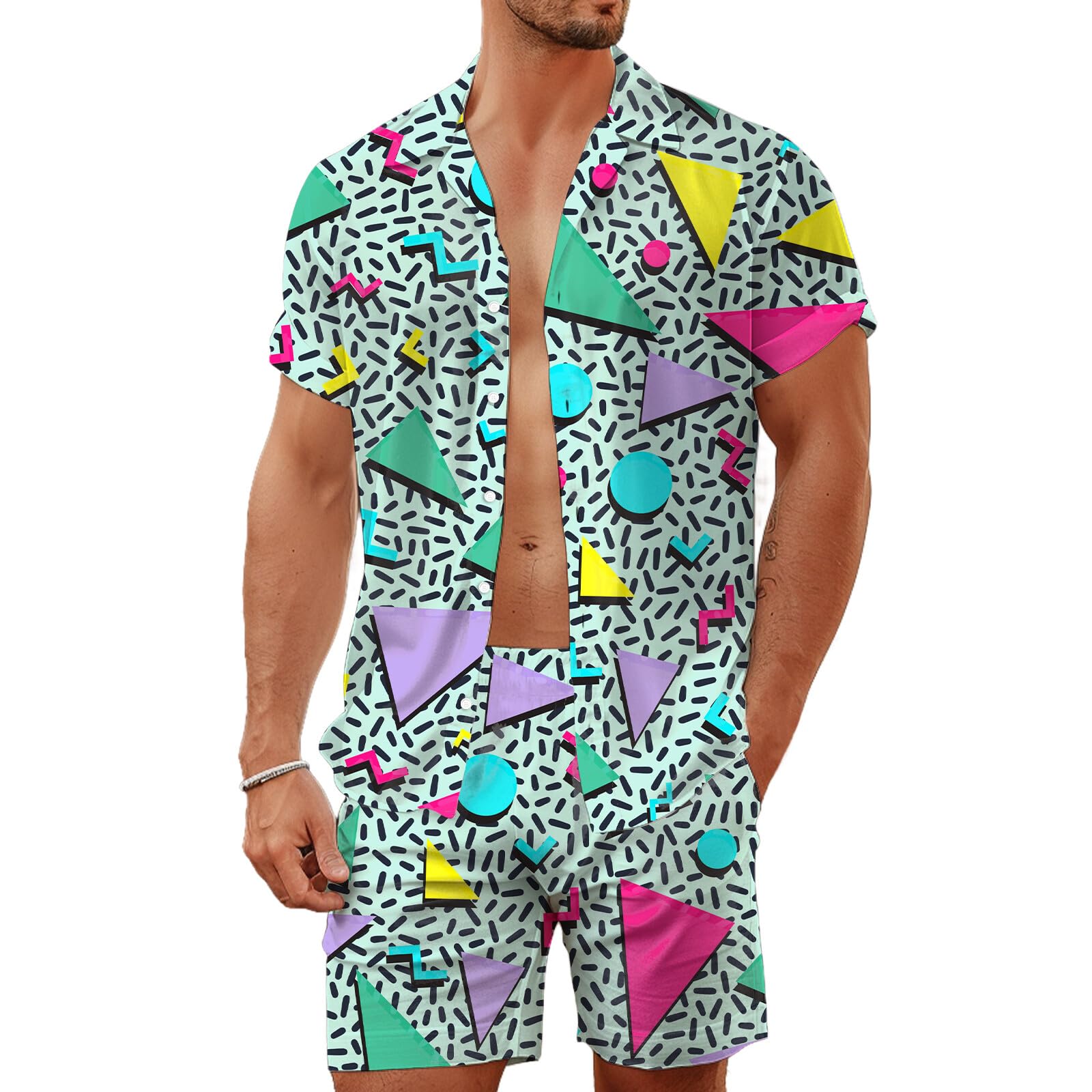 夏用不規則幾何学模様3Dプリントメンズシャツセットファッショ - Mens Fashion Clothes のレビューと価格