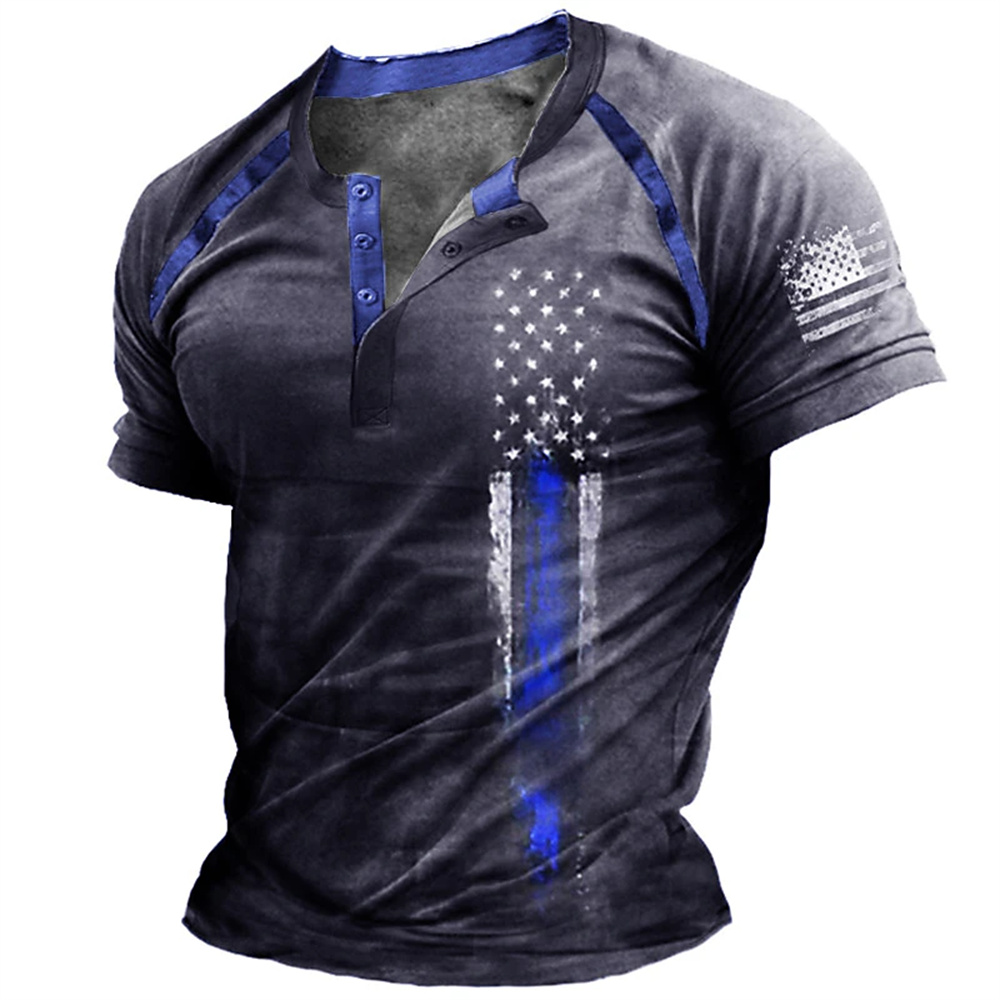 面白い 3D アメリカ国旗プリントメンズヘンリーシャツファッ - Mens Fashion Clothes のレビューと価格