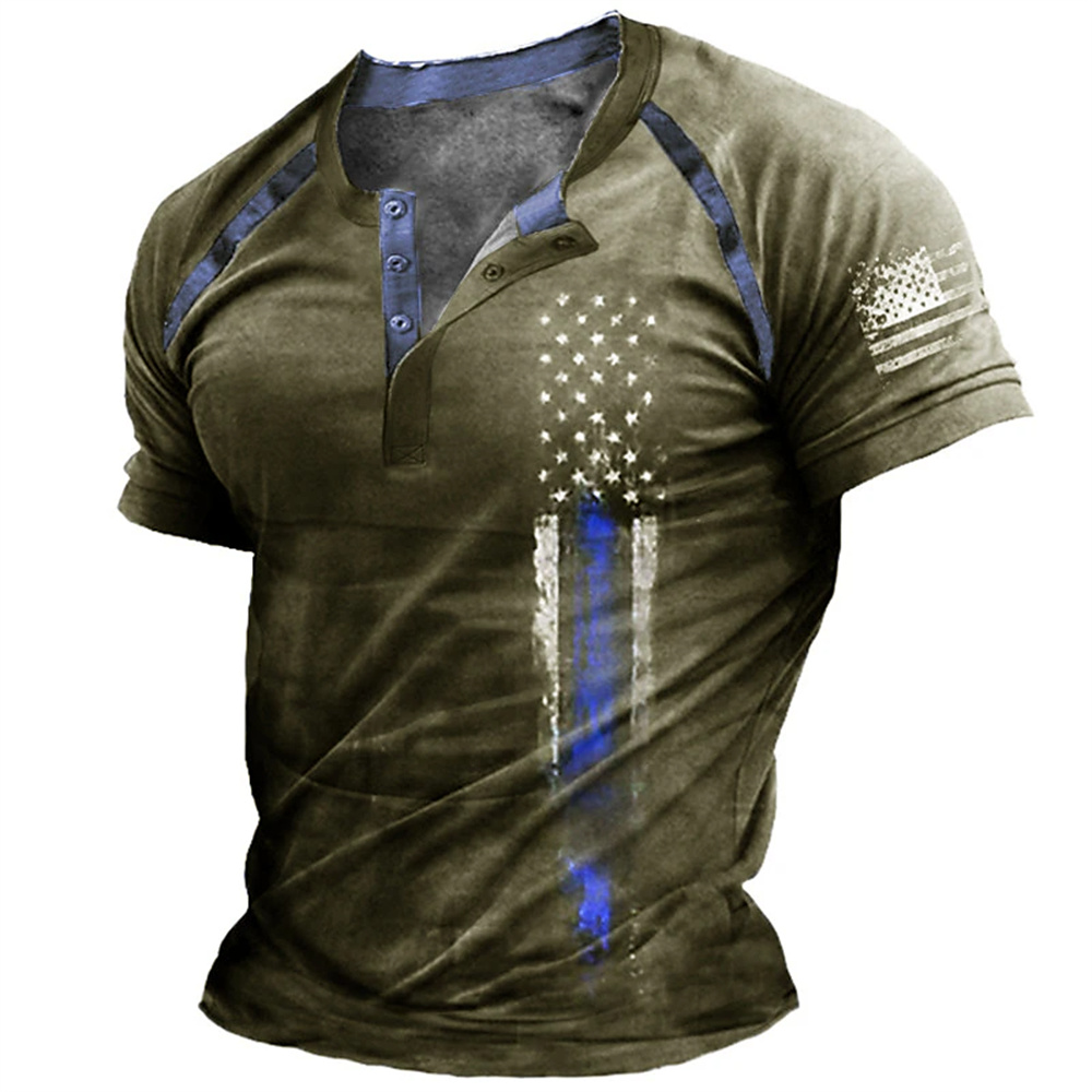 面白い 3D アメリカ国旗プリントメンズヘンリーシャツファッ - Mens Fashion Clothes のレビューと価格