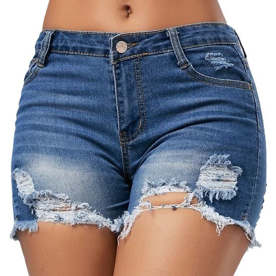 ショートパンツ女性用穴あきジーンズショートパンツハイウエスト - Skinny Jeans Ripped のレビューと価格