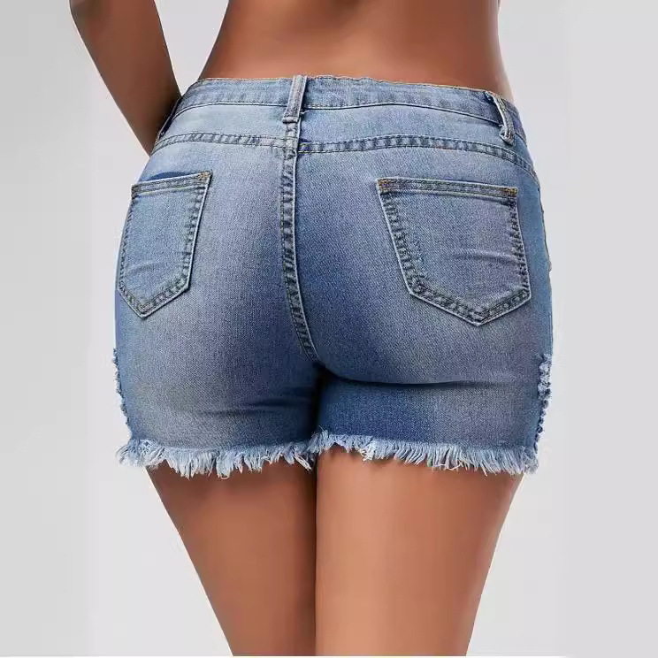 ショートパンツ女性用穴あきジーンズショートパンツハイウエスト - Skinny Jeans Ripped のレビューと価格