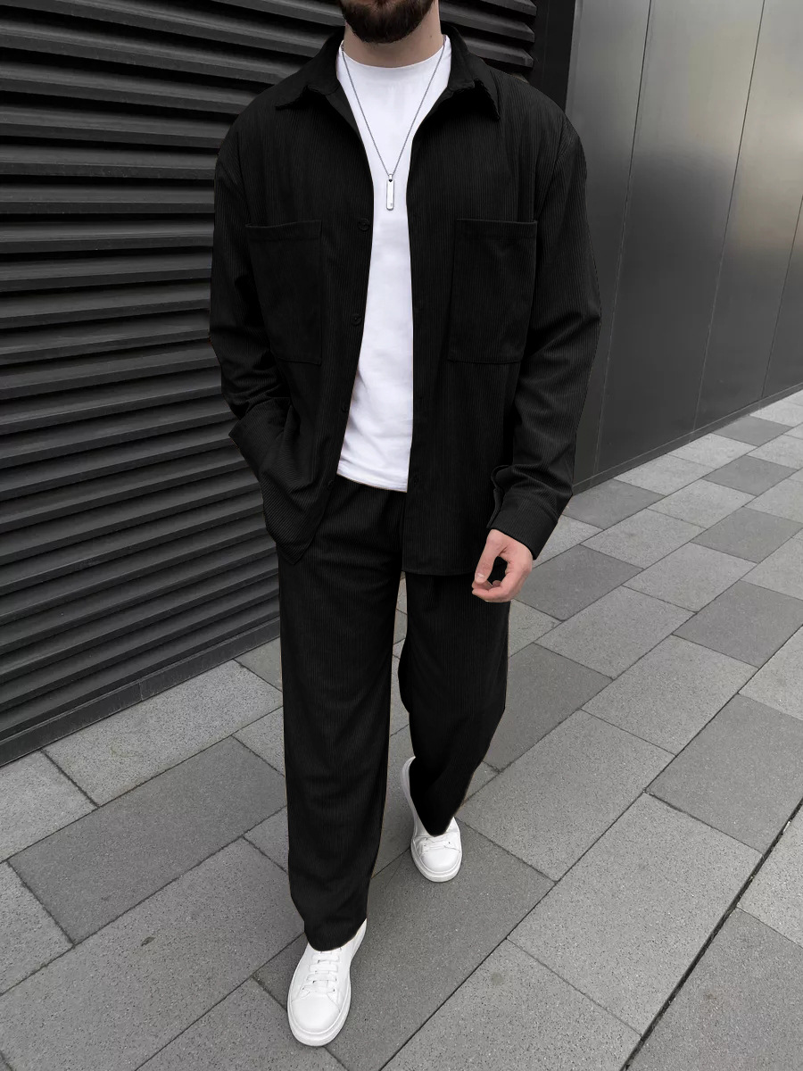 メンズコーデュロイツーピースセット：長袖ボタンダウンシャツと - Mens Fashion Clothes のレビューと価格