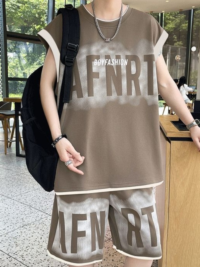 メンズ夏プラスサイズルーズベストショーツセット若者向けファッ - Mens Fashion Style のレビューと価格