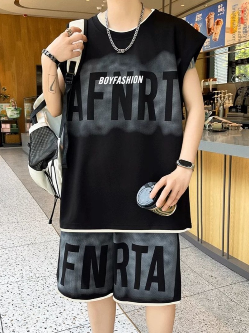 メンズ夏プラスサイズルーズベストショーツセット若者向けファッ - Mens Fashion Style のレビューと価格