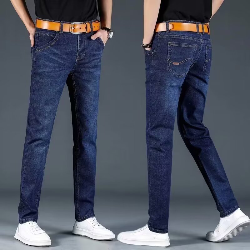 秋冬メンズフリース裏地付き厚手ストレートジーンズ、ハイウエス - Skinny Jeans Ripped のレビューと価格