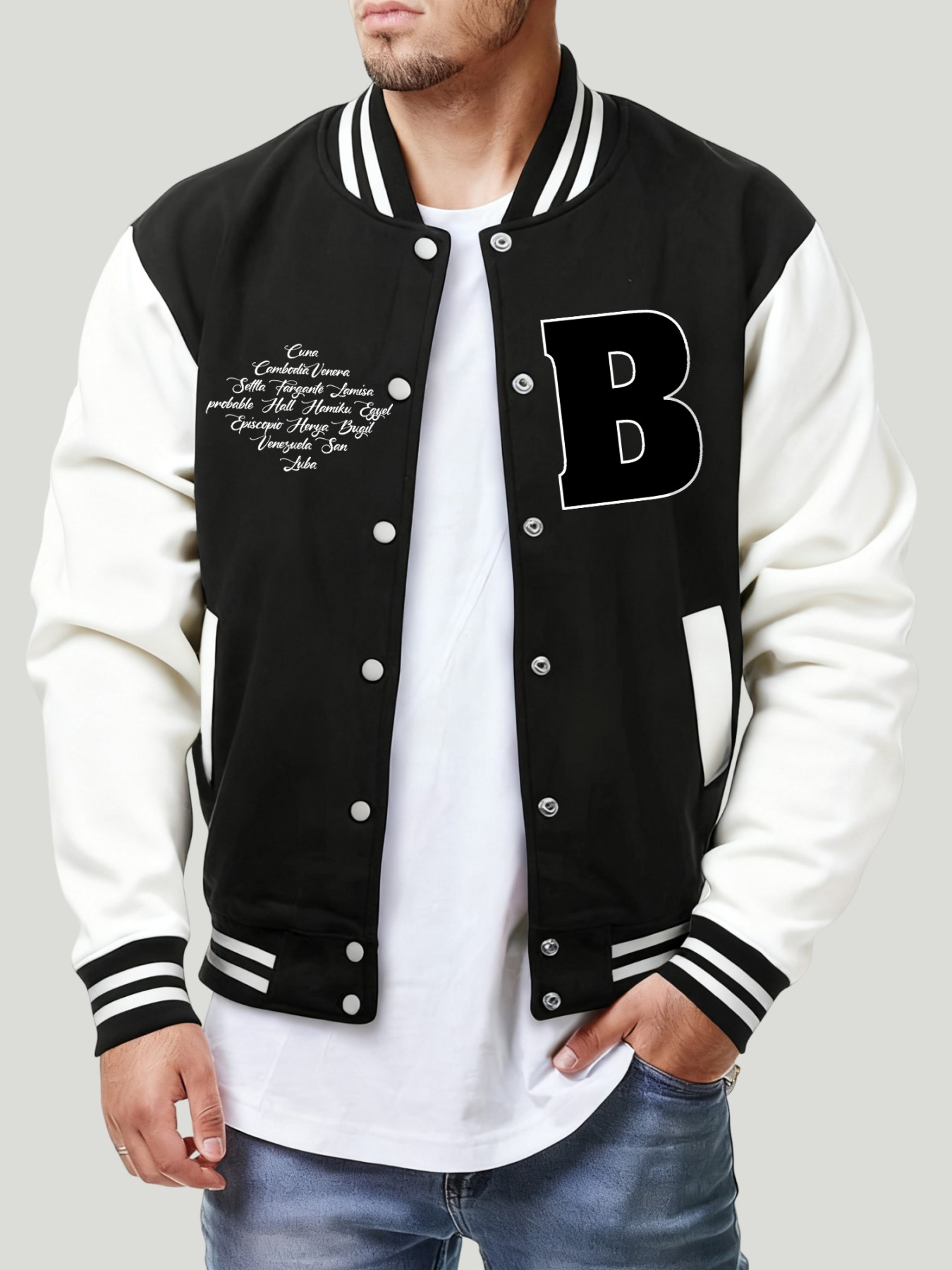 文字 B さまざまな場所プリントメンズジャケットファッション - Mens Fashion Baseball Jersey のレビューと価格