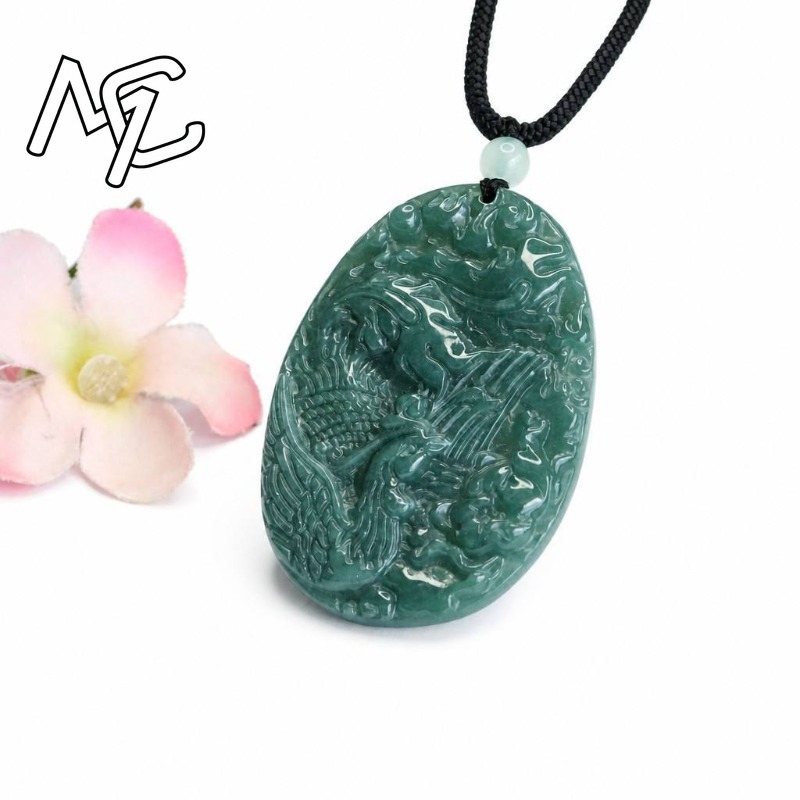 本物の天然エメラルド翡翠ブルーウォーターフェニックスペンダン - Men'S Fashion Jewelry のレビューと価格