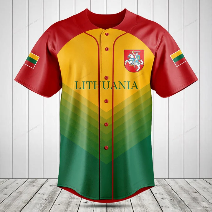 カスタム名付きリトアニア国旗グラフィックボタンシャツ夏カジュ - Mens Fashion Baseball Jersey のレビューと価格