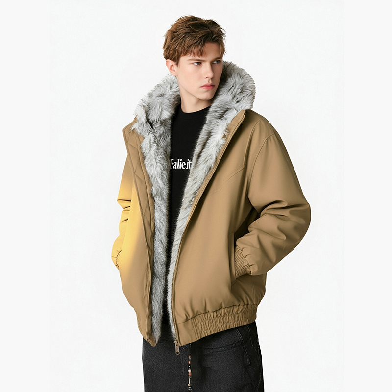 メンズ冬用フェイクファー裏地付きウィンドブレーカージャケット - Windbreaker Men Zip のレビューと価格