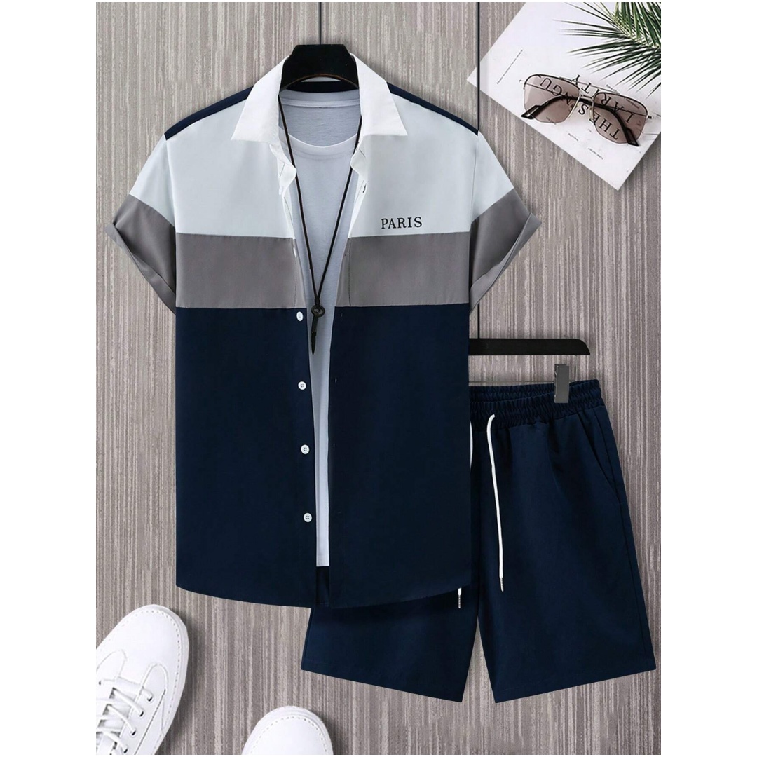 メンズファッションスーツ 青と白のパッチワークカラー シング - Mens Fashion Clothes のレビューと価格