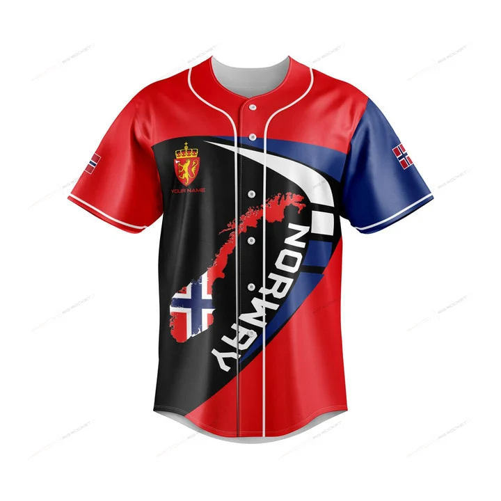 カスタム名ノルウェー地図グラフィックボタンシャツ夏カジュアル - Mens Fashion Baseball Jersey のレビューと価格