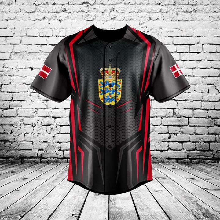 カスタム名デンマーク国旗グラフィックボタンシャツ夏カジュアル - Mens Fashion Baseball Jersey のレビューと価格